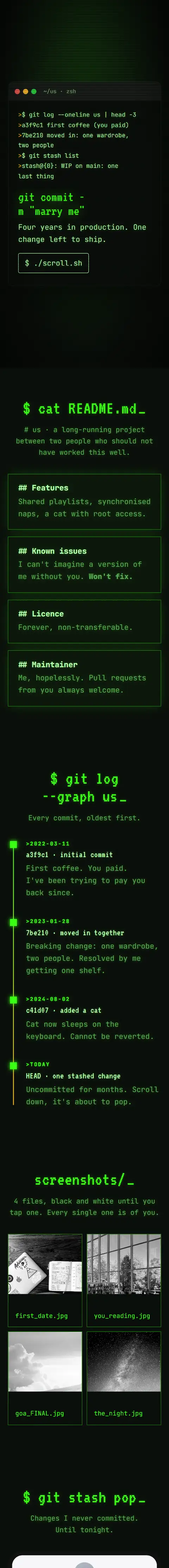 git commit -m "marry me", a proposal website