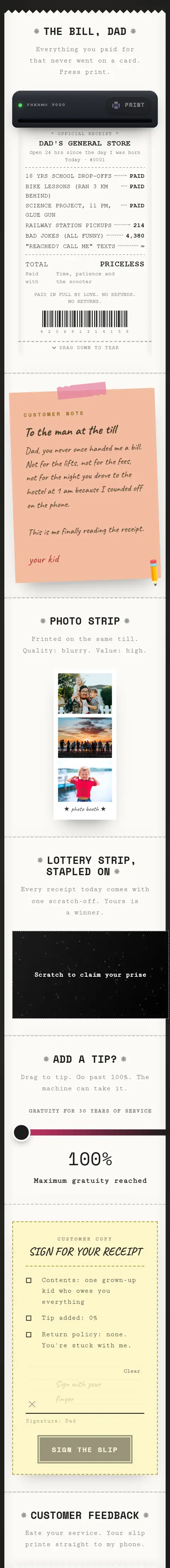 Dad's Receipt, a father's day website