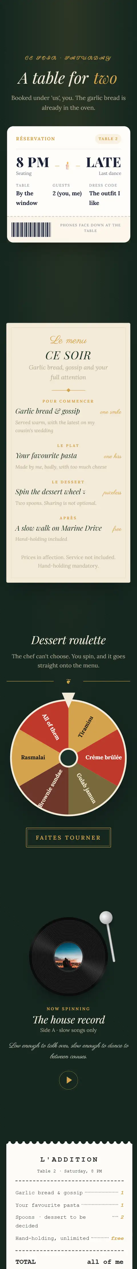 A Table for Two, a date night website