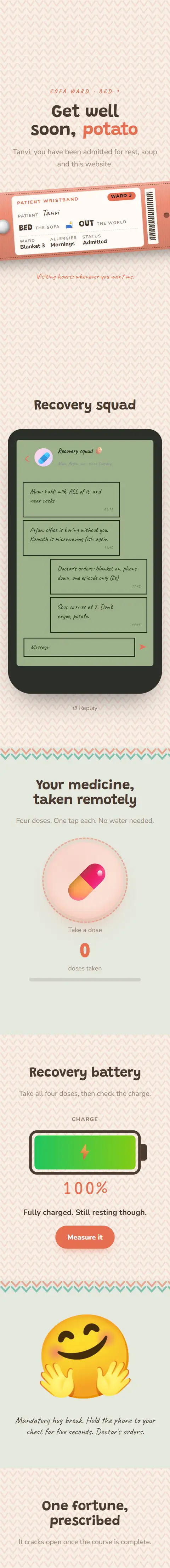 Get Well Soon, Potato, a get well soon website