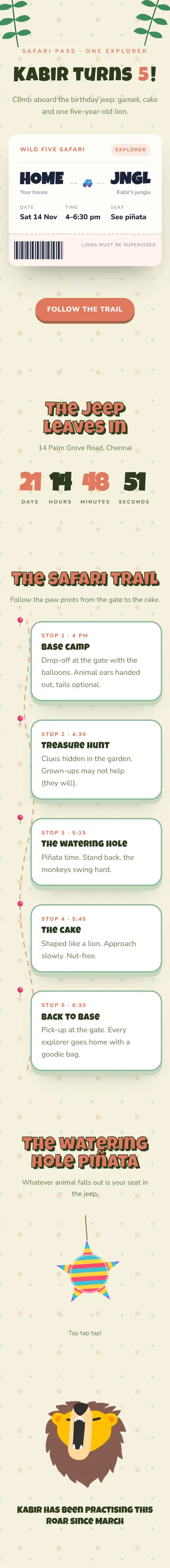 Wild Five, a kids' party website