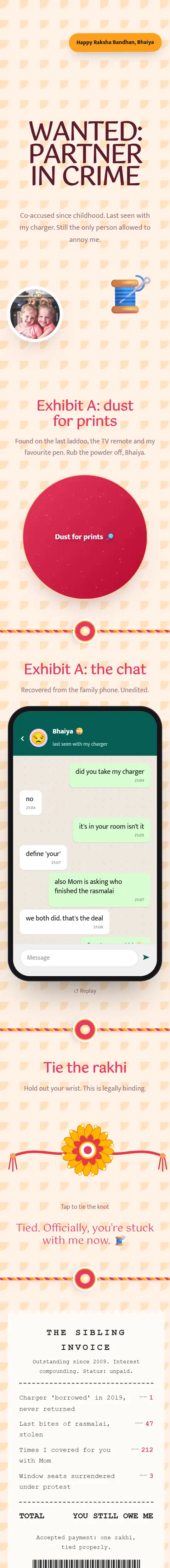 To My Partner in Crime, a raksha bandhan website