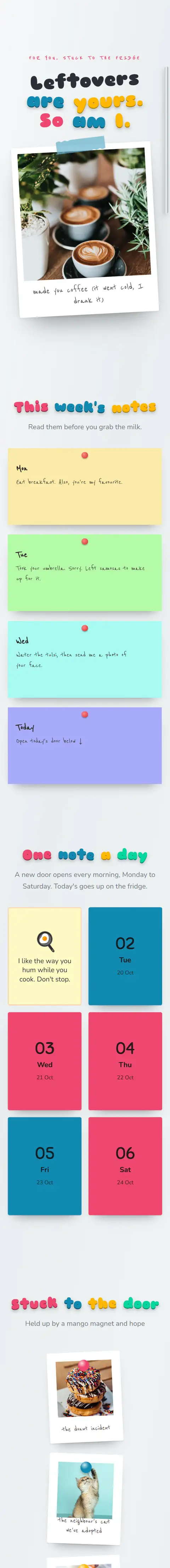 Notes on the Fridge, a just because website