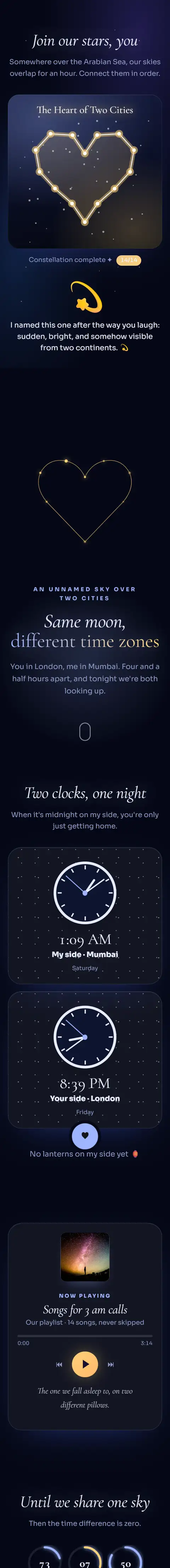 Under the Same Stars, a long distance website